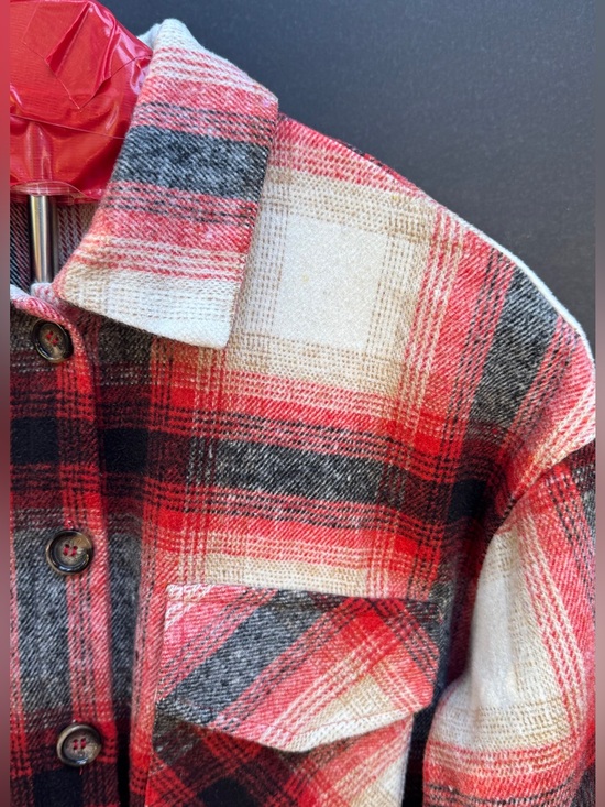 PrettyGarden Tops - PrettyGarden Women’s Red Cream Black Plaid Button-Front Shacket S-M